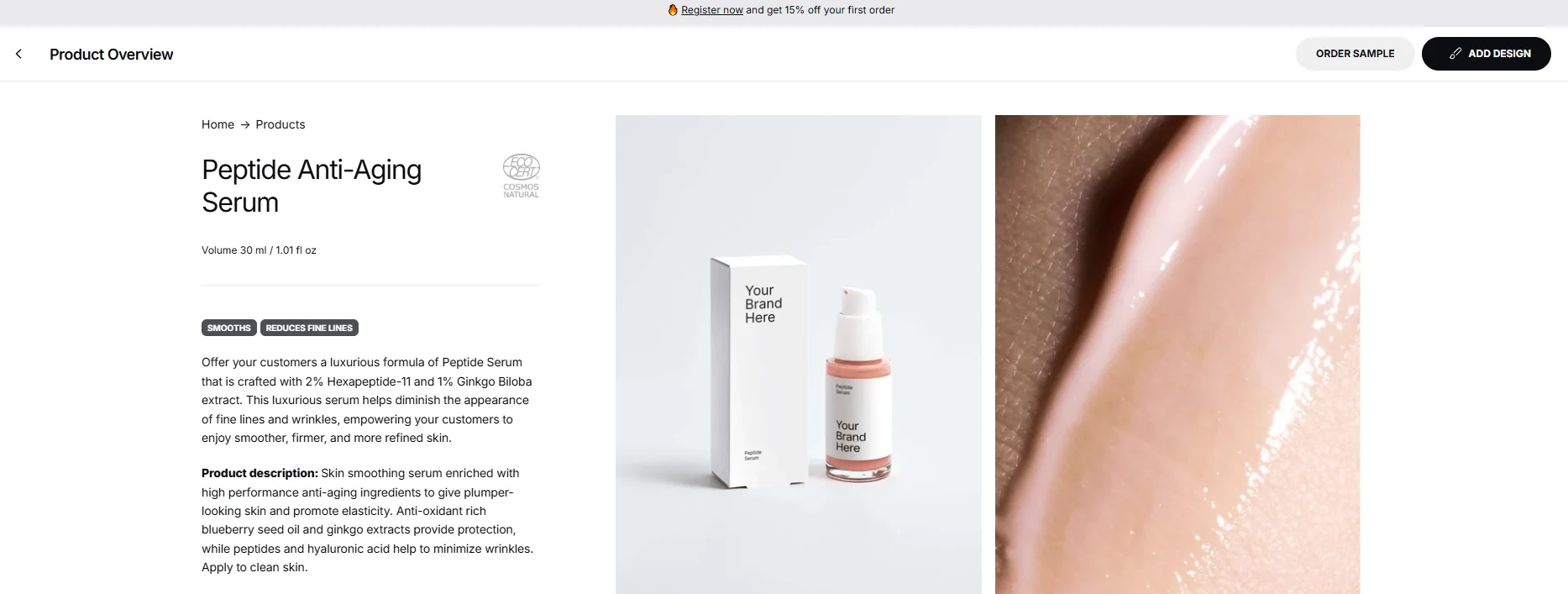 Fabricants de soins de la peau à base de peptides en marque blanche